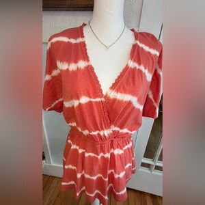 Maurices Red and White Tie-Dye Blouse